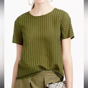 JCREW J. Crew Deep Forest Green Shadow Stripe Blouse SZ 6
